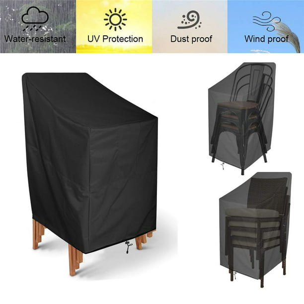 Stackable Patio Home Chair Cover,Durable/Waterproof/Dustproof Furniture Cover with Adjustable Hem Cord for Easy Fitting,Large Outdoor Stacking Chairs Cover 25 L x 25 W x 47 H Black 
